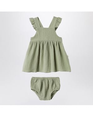 Teddy & Minou Sage Dress With Ruffles - Green