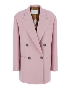 Tela Double-Breasted Peak-Lapel Wool-Blend Jacket - Pink