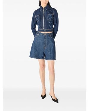 Marine Serre High-Waisted Mini Shorts With Double Zip Detail - Blue