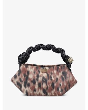 Ganni Tone-On-Tone Mini Braided-Handle Shoulder Bag With Embossed Logo Dice Charm - Multicolor