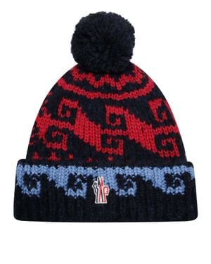 Moncler Monochrome Rib-Knit Beanie Hat - Red