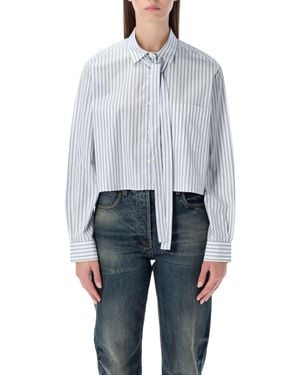 Prada Striped Poplin Short Shirt With Scarf Collar - Blue