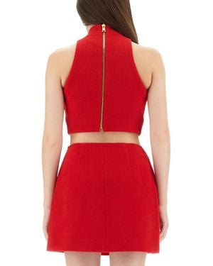 Balmain High-Neck Button-Detail Top - Red