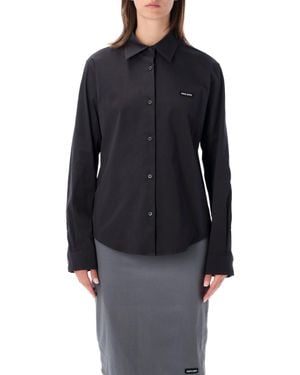 Miu Miu Logo Patch Button-Up Shirt - Blue