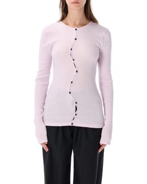 OperaSPORT Ribbed Button-Front Cardigan Top - White