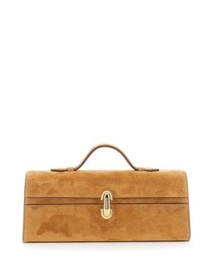 SAVETTE 'Symmetry' Slim Handbag With Top Handle And Turnlock Closure - Brown