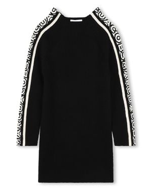 Marc Jacobs Ribbed Dress With Logo Sleeves For Girls - Black
