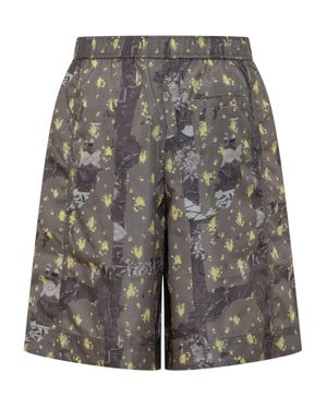 Ganni Mini Shorts With Abstract Print And Enhanced Waistline - Gray
