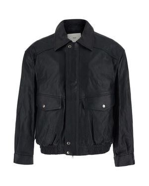 DUNST Oversized Vintage Leather Blouson Jacket - Black