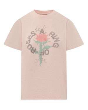 Ganni Oversized T-Shirt With Stampaint Graphic - Pink