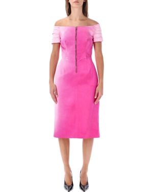 Prada Off-Shoulder Zip-Front Midi Dress - Pink