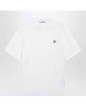 Stone Island Garment-Dyed Organic Combed Cotton T-Shirt With Compass Patch - White