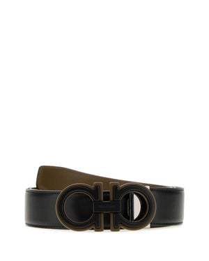 Ferragamo Double Iconic Hook Belt Buckle With Motion Detail - Black