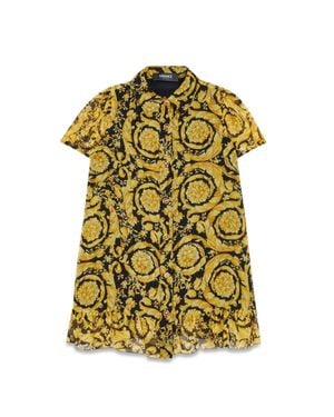Versace Barocco Kids-Print Silk Dress - Yellow
