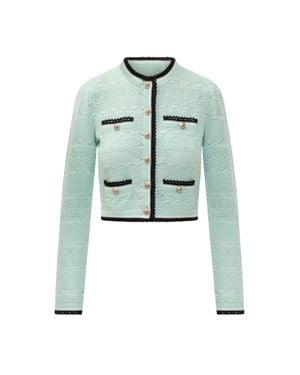 Self-Portrait Contrast Trim Cropped Cardigan - Green