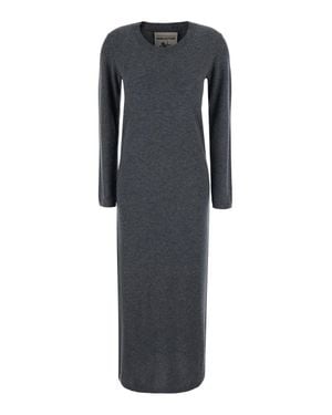 Semicouture Wool & Cashmere Long-Sleeve Long Dress With Round Neck - Black