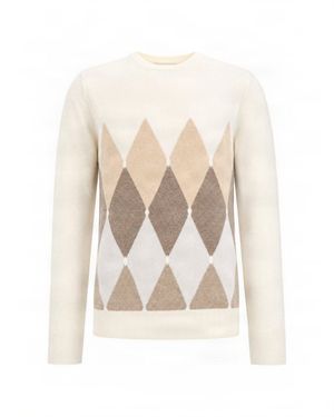 Ballantyne Argyle Crewneck Sweater - White