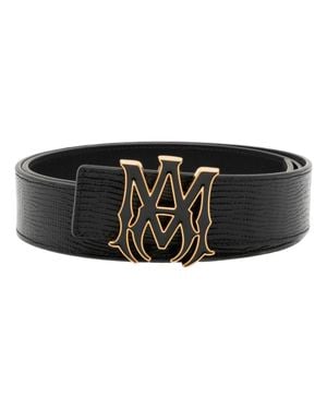Amiri Logo Buckle Leather Belt With Punched Holes - Black