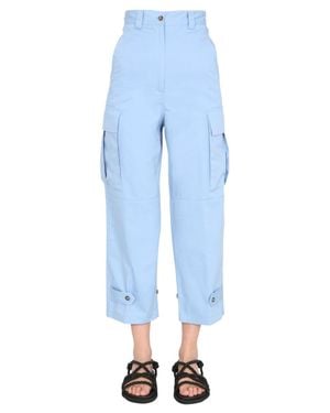 MSGM Cropped Cargo Pants With Buttoned Hem - Blue