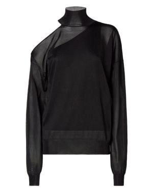 Fendi Silk Turtleneck Sweater With Cut-Out Shoulder And Loose Ribbed Fit - Black