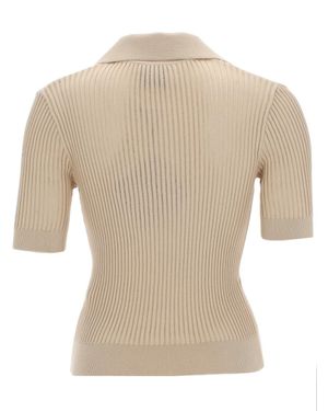 Patou Ribbed Knit Polo Shirt - Natural