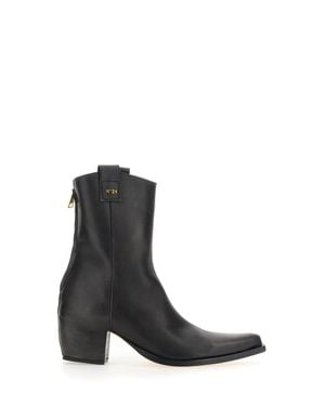 N°21 Pointed Toe Leather Boots With Block Heel - Black