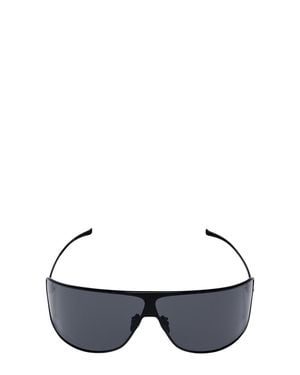 Gucci Shield Sunglasses With Metal Frame, Raised Logo Temples & Adjustable Nose Pads - Black