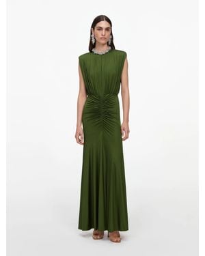 Self-Portrait Exposed Back Zip Mini Dress With Gathering Detail & Removable Shoulder Pads - Green