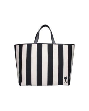 Ami Paris Striped Canvas Tote Bag - Black