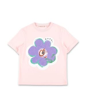 Marni Artistic Mini Cotton T-Shirt For Girls - Pink
