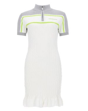 CASABLANCA Short-Sleeve Ribbed Knit Half-Zip Dress - White