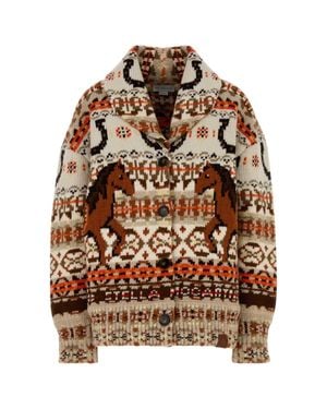 Stella McCartney Embroidered Wool Fair Isle Oversize Cardigan - Brown