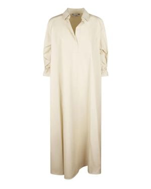 Max Mara Cotton Dress With Classic Collar And Adjustable Cuffs - Natural