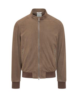 ESTERNO Sleek Bomber Jacket With Zip Closure - Brown