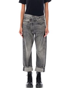 R13 Cuffed High-Rise Straight-Leg Jeans - Gray