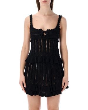 Isabel Marant Open-Knit Mini Dress With Ruffle Hem - Black