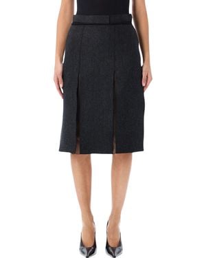 Prada Pleated Front Slit Midi Skirt - Black