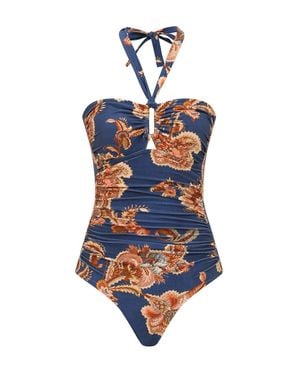 Zimmermann Full Coverage Swim Top With Removable Cups And Halter Tie - Blue