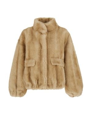 Apparis Synthetic Fur Bomber Jacket With Front Zip And Ribbed Trim - Natural
