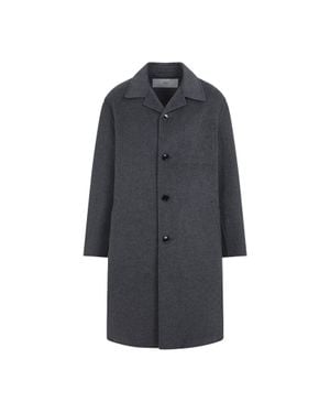 Ami Paris Heart-Embroidered Wool Coat - Gray