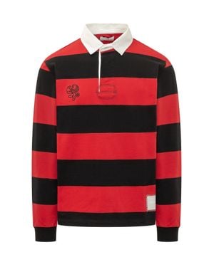 Woc Striped Polo With Collar - Red