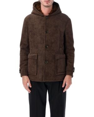 S.W.O.R.D Eco-Shearling Hooded Jacket With Suede-Effect Finish - Brown