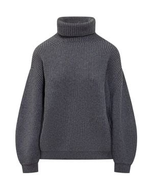Semicouture Cashmere-Blend Ribbed Turtleneck Pullover Sweater - Gray