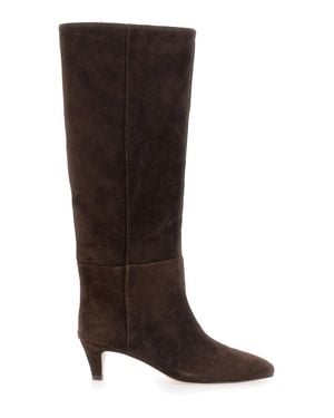 Twinset Suede Pointed Toe Knee-High Boots With Mid Heel - Brown