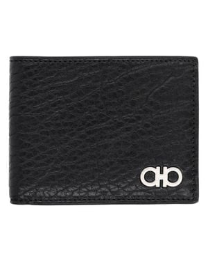 Ferragamo Gancini-Plaque Leather Wallet - Black