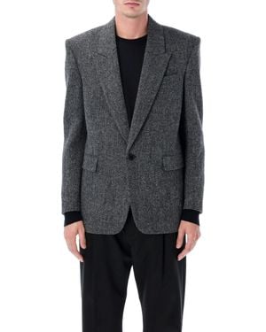 Saint Laurent Oversized Single-Breasted Herringbone Wool Jacket - Gray