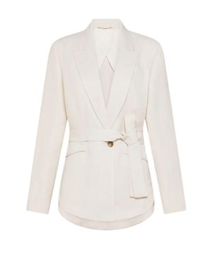 Seventy Elegant Tie Detail Button Fastening Notched Lapel Jacket For - White