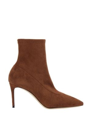 Casadei Casual Pointed Slip-On Ankle Boots With Eco-Suede And 8 Cm Stiletto Heel - Brown