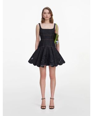 Self-Portrait Denim Bow Embroidered Mini Dress - Black