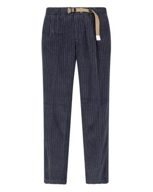White Sand Drawstring Textured Pants - Blue